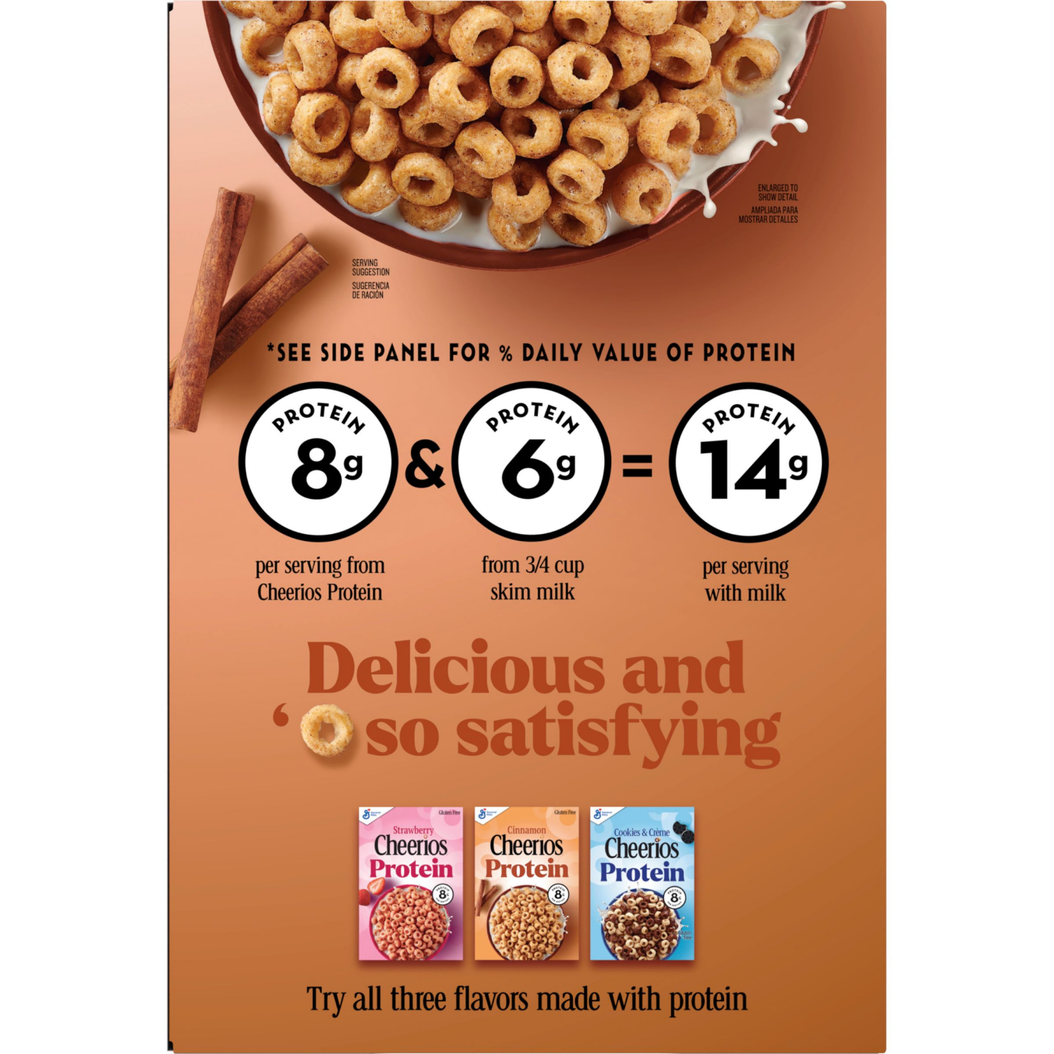 slide 2 of 7, Cheerios Protein Cereal, Cinnamon, 8g Protein, Large Size, 11.2 oz, 11.2 oz