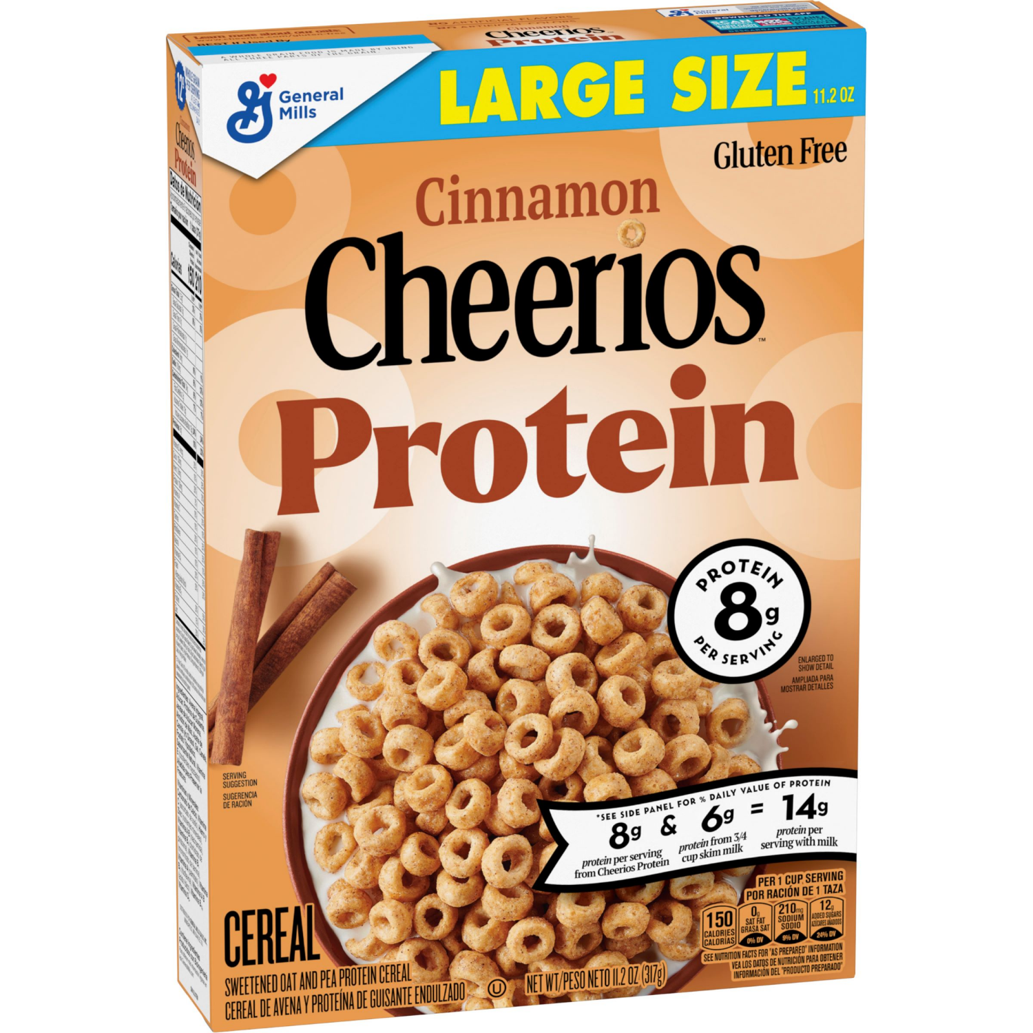 slide 5 of 7, Cheerios Protein Cereal, Cinnamon, 8g Protein, Large Size, 11.2 oz, 11.2 oz