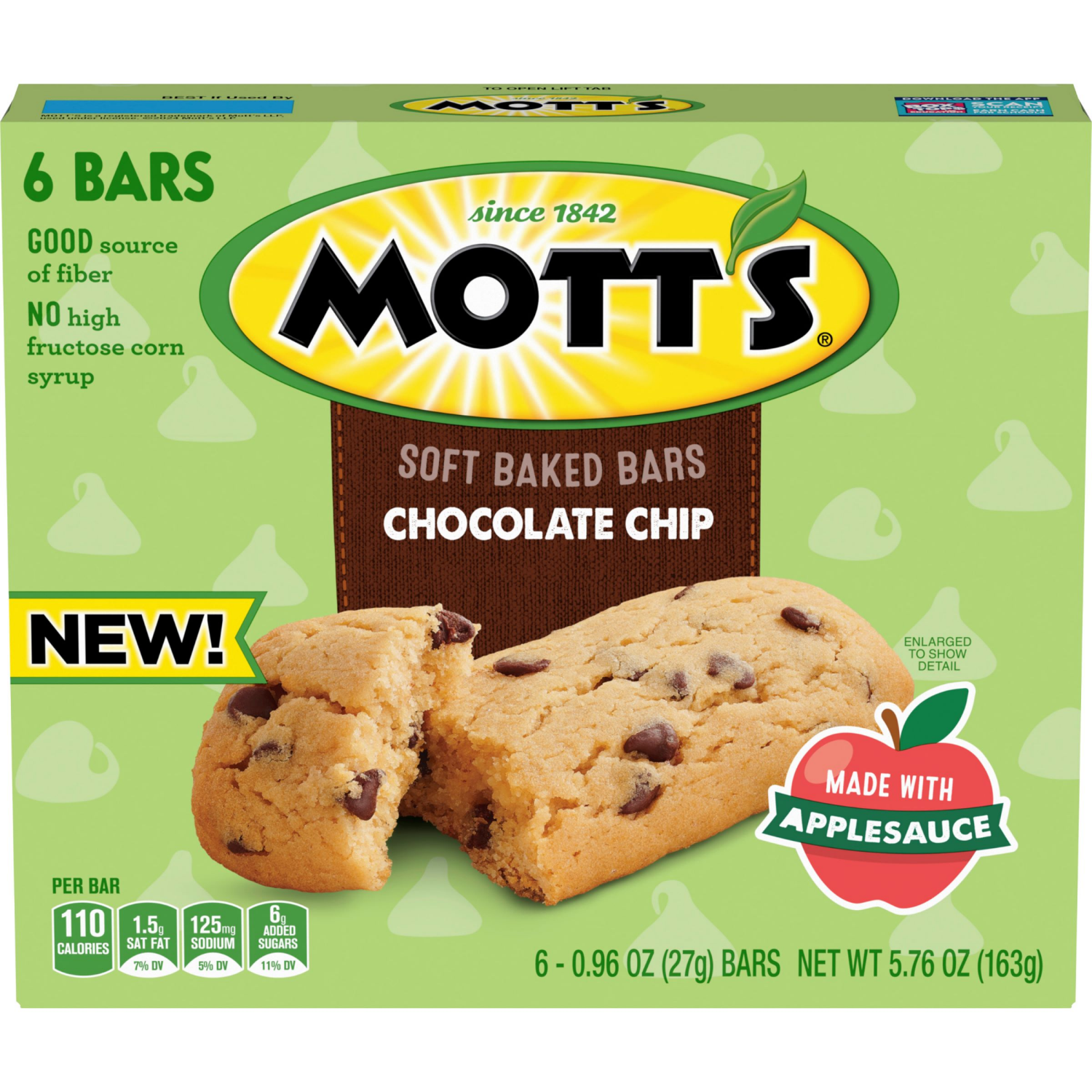 slide 1 of 6, Mott's Soft Baked Bars, Chocolate Chip, 6-0.96 Oz Bars, 5.76 oz