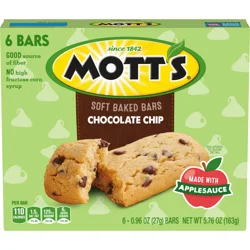 Mott's Soft Baked Bars, Chocolate Chip, 6-0.96 Oz Bars