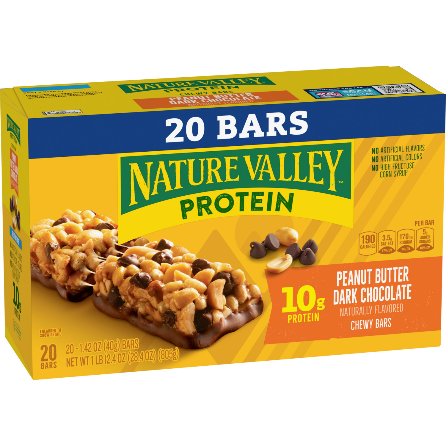 slide 5 of 6, Nature Valley Protein Chewy Bars, Peanut Butter Dark Chocolate, 20 Count, 28.4 oz, 28.4 oz, 20 ct