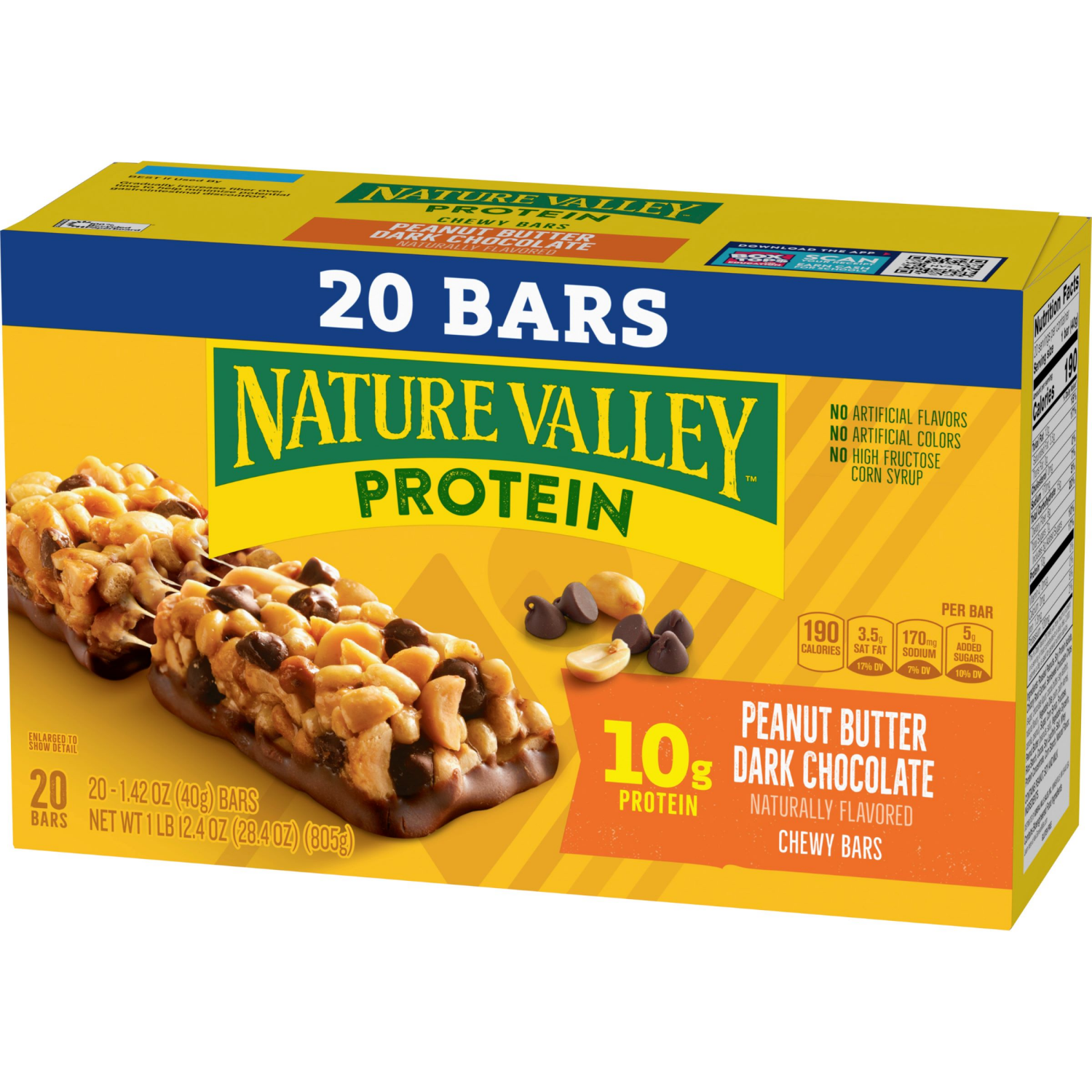slide 6 of 6, Nature Valley Protein Chewy Bars, Peanut Butter Dark Chocolate, 20 Count, 28.4 oz, 28.4 oz, 20 ct