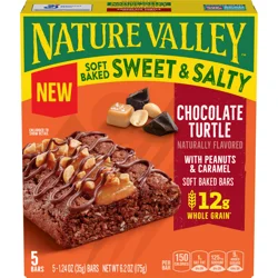 Nature Valley Soft Baked Sweet and Salty Bars, Chocolate Turtle, Made with Whole Grain, 5 Bars, 6.2 oz