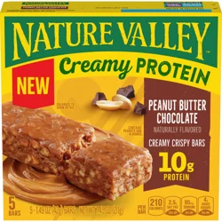Nature Valley Creamy Protein Bars, Peanut Butter Chocolate, 10g Protein Snacks, 5 Bars, 7.45 oz