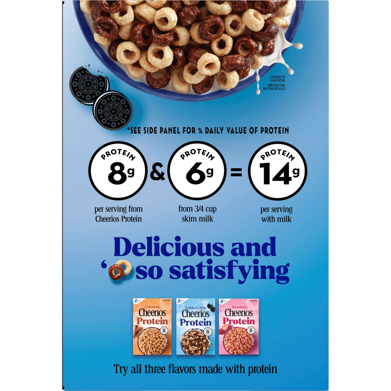 slide 3 of 7, General Mills Cookies and Crème Cheerios Protein Large Size Cereal, 11.2 oz