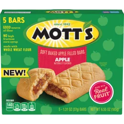 Mott's Soft Baked Apple Filled Bars, Apple Flavor Snacks, Made with Real Fruit, 5 Ct, 6.55 oz