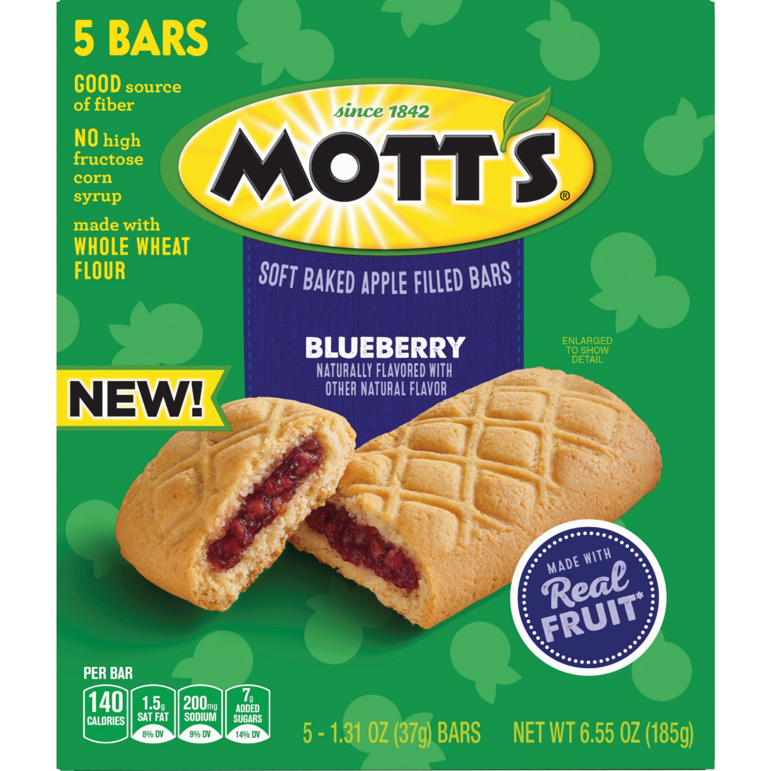 slide 2 of 6, Mott's Soft Baked Apple Filled Bars, Blueberry Flavor Snacks, Made with Real Fruit, 5 Ct, 6.55 oz, 5 ct