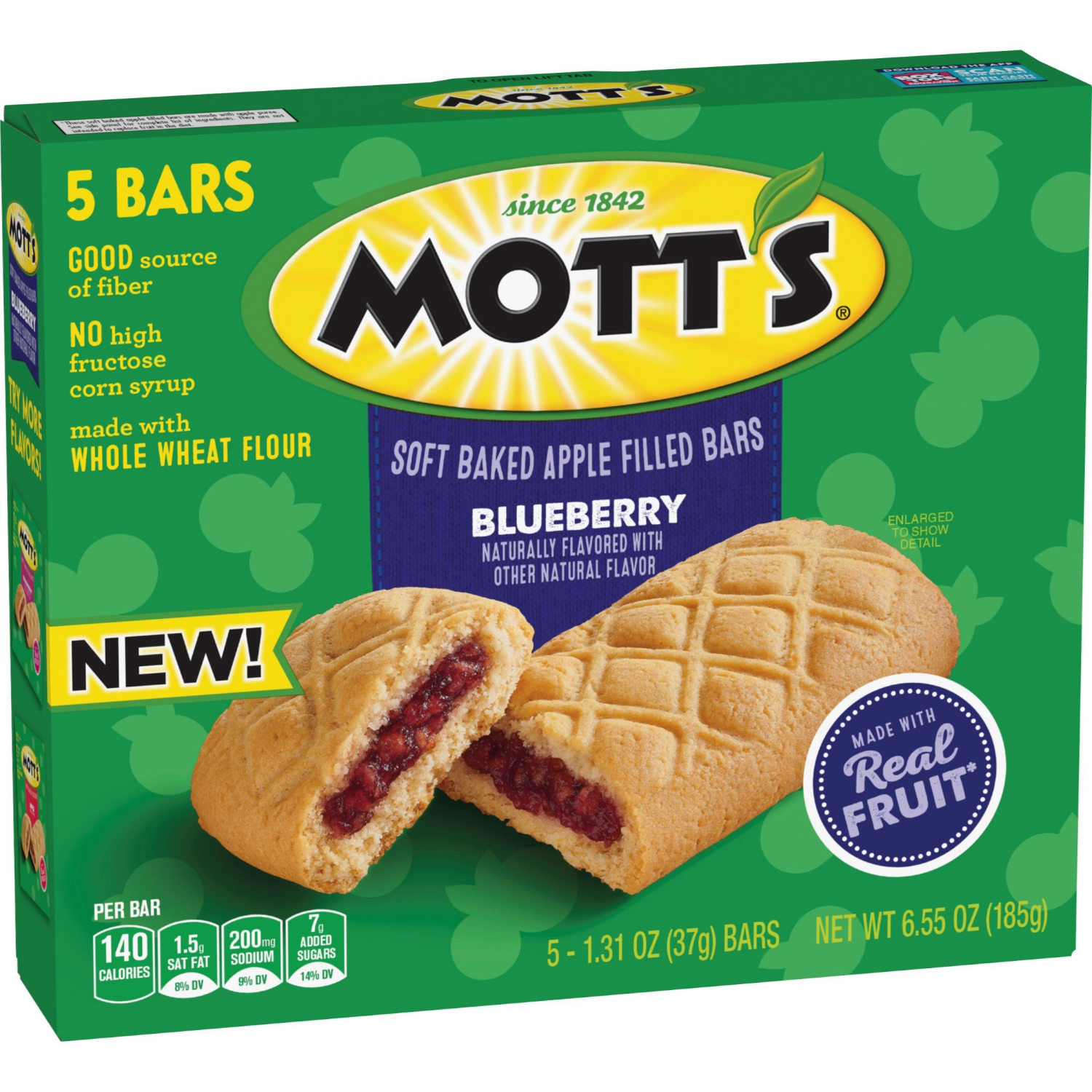 slide 5 of 6, Mott's Soft Baked Apple Filled Bars, Blueberry Flavor Snacks, Made with Real Fruit, 5 Ct, 6.55 oz, 5 ct