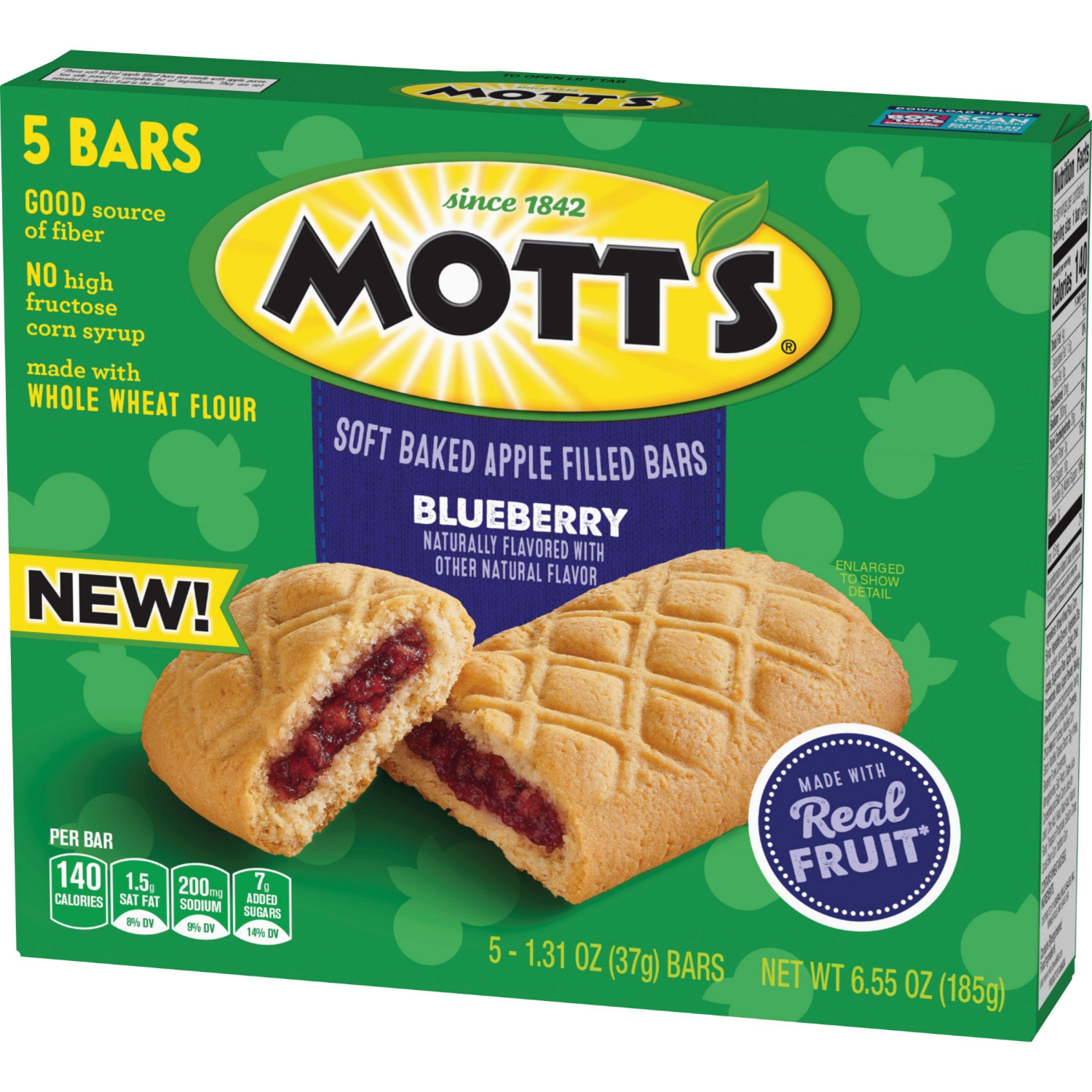 slide 6 of 6, Mott's Soft Baked Apple Filled Bars, Blueberry Flavor Snacks, Made with Real Fruit, 5 Ct, 6.55 oz, 5 ct