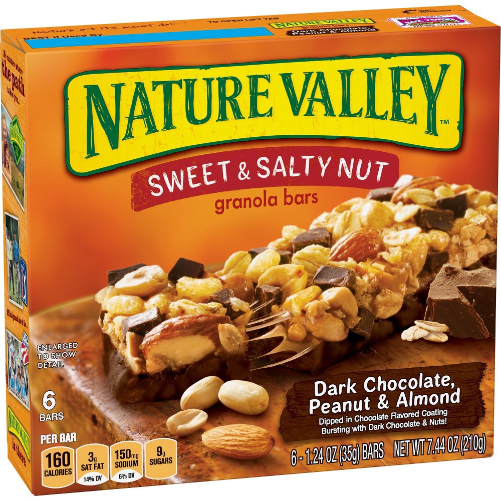 slide 3 of 13, Nature Valley Granola Bars, Sweet and Salty Nut, Dark Chocolate Peanut & Almond, 6 Bars, 6 ct