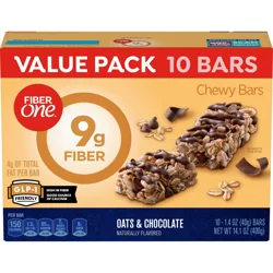 Fiber One Chewy Bars, Oats and Chocolate, Fiber Snacks, Value Pack, 10 Ct, 14.1 oz