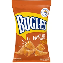 Bugles Nacho Cheese Crispy Corn Snacks, Snack Bag, 7.5 oz