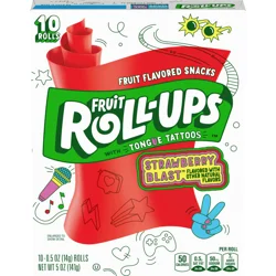 Fruit Roll-Ups Fruit Flavored Snacks, Strawberry Blast, 0.5 oz, 10 ct