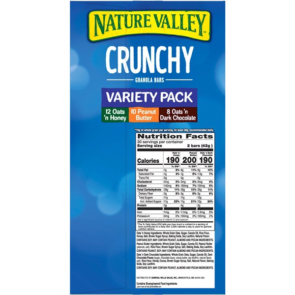 slide 3 of 5, Nature Valley Granola Bars, Oats 'N Honey, Peanut Butter, Oats 'N Dark Chocolate, Crunchy, Variety Pack, 60 Bars, 30 ct