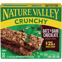 Nature Valley Crunchy Granola Bars, Oats 'n Dark Chocolate, 12 Ct, 8.94 oz (6 Pouches)