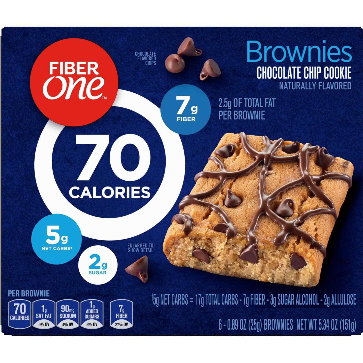 slide 2 of 6, Fiber One 70 Calorie Brownies, Chocolate Chip Cookie, Snack Bars, 6 Bars, 5.34 oz, 6 ct