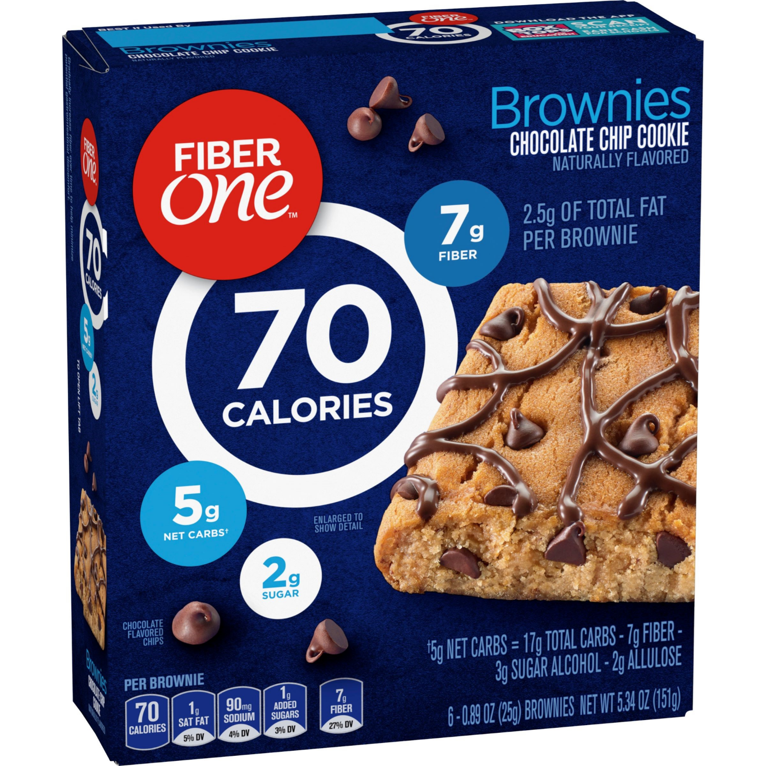 slide 5 of 6, Fiber One 70 Calorie Brownies, Chocolate Chip Cookie, Snack Bars, 6 Bars, 5.34 oz, 6 ct