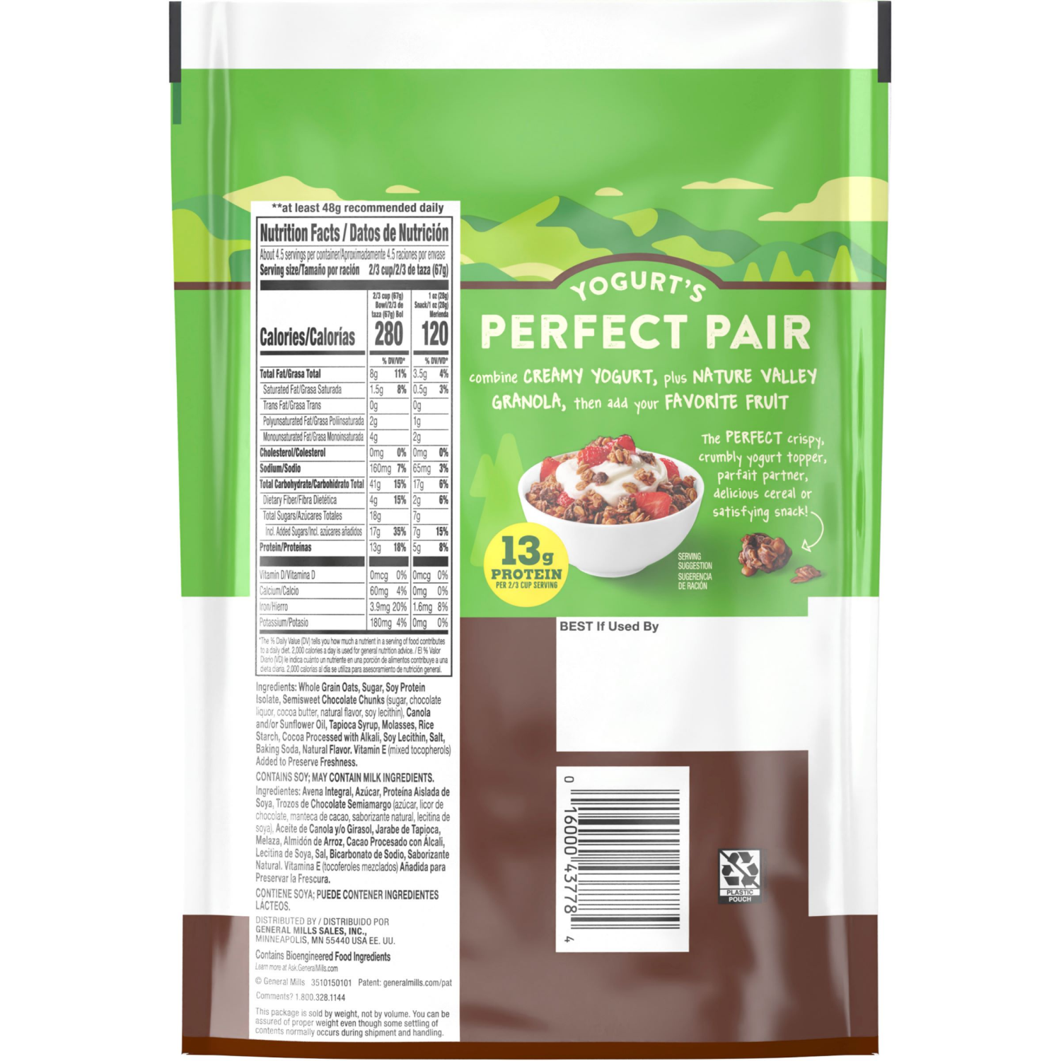 slide 2 of 6, Nature Valley Protein Granola, Oats and Dark Chocolate, Resealable Bag, 11 OZ, 11 oz