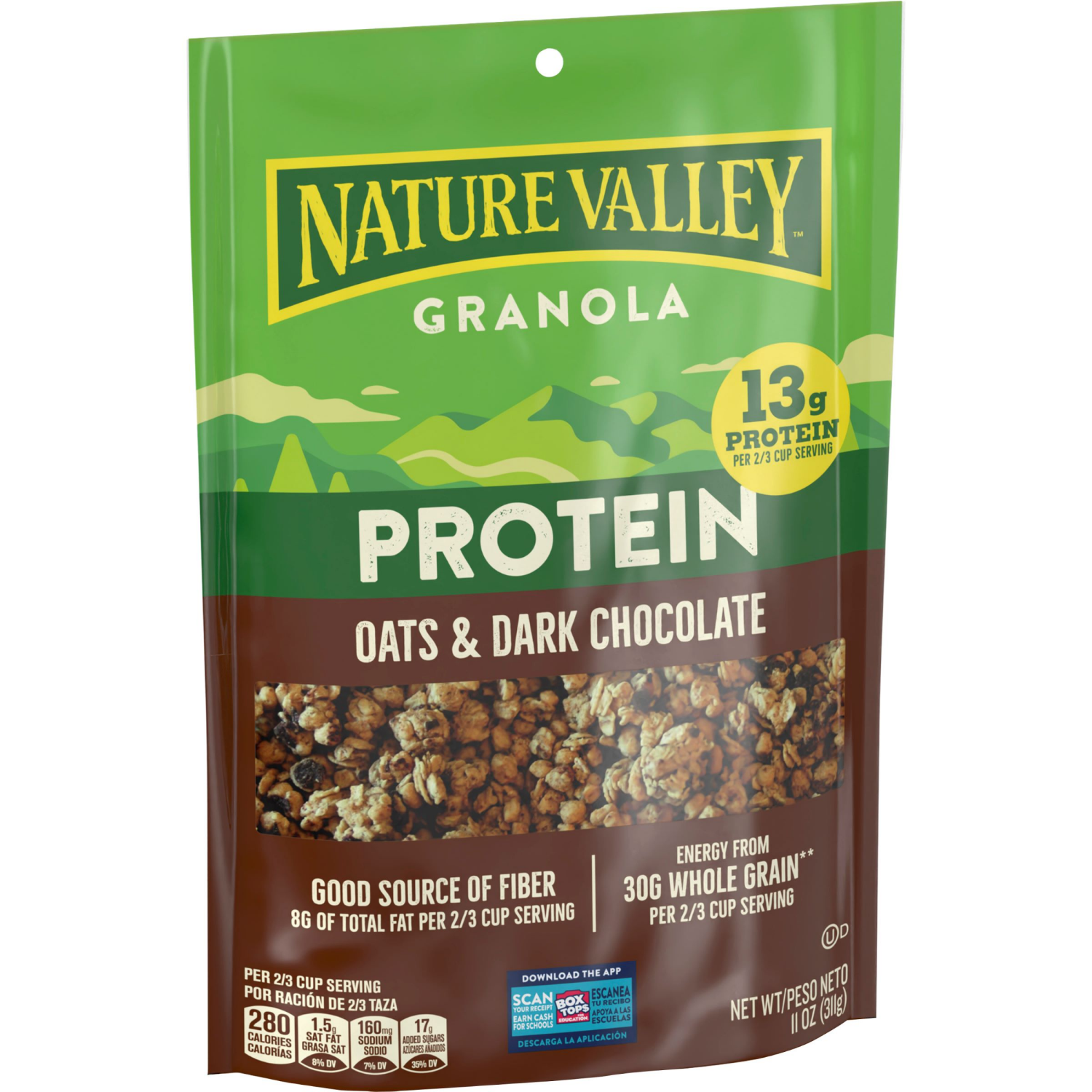 slide 5 of 6, Nature Valley Protein Granola, Oats and Dark Chocolate, Resealable Bag, 11 OZ, 11 oz