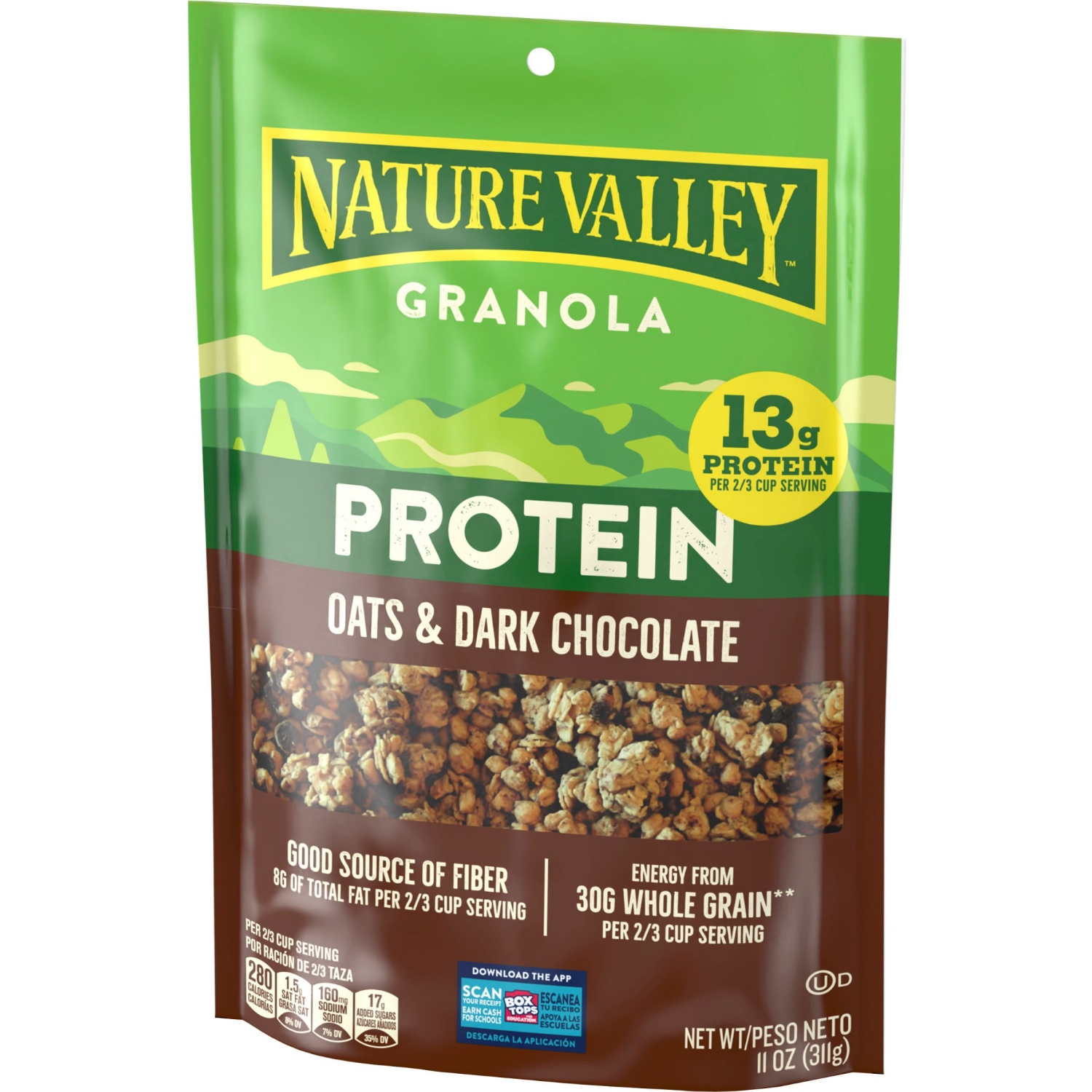 slide 6 of 6, Nature Valley Protein Granola, Oats and Dark Chocolate, Resealable Bag, 11 OZ, 11 oz