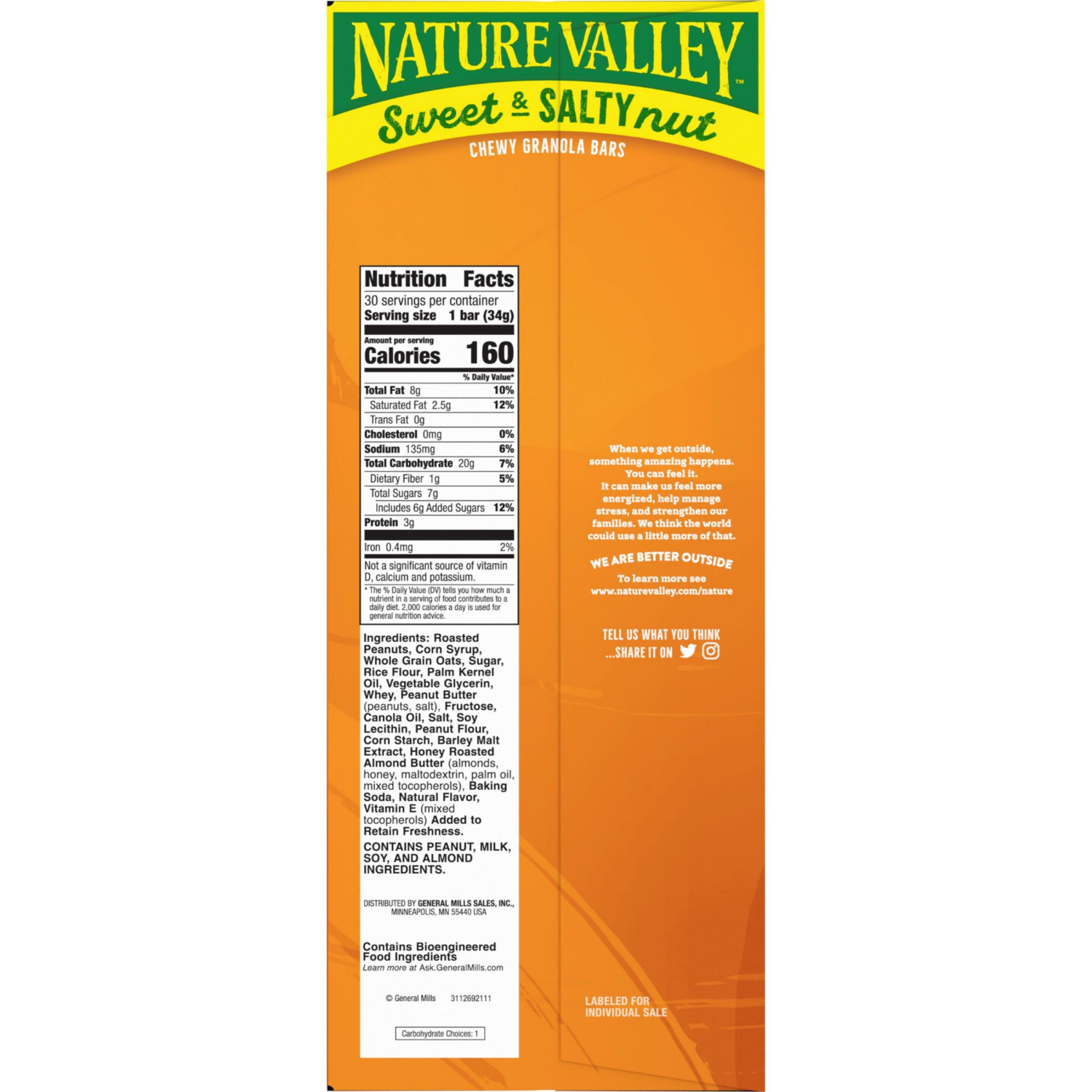 slide 3 of 3, Nature Valley Sweet and Salty Nut Peanut Granola Bars, 30 Bars, 30/1.2 oz