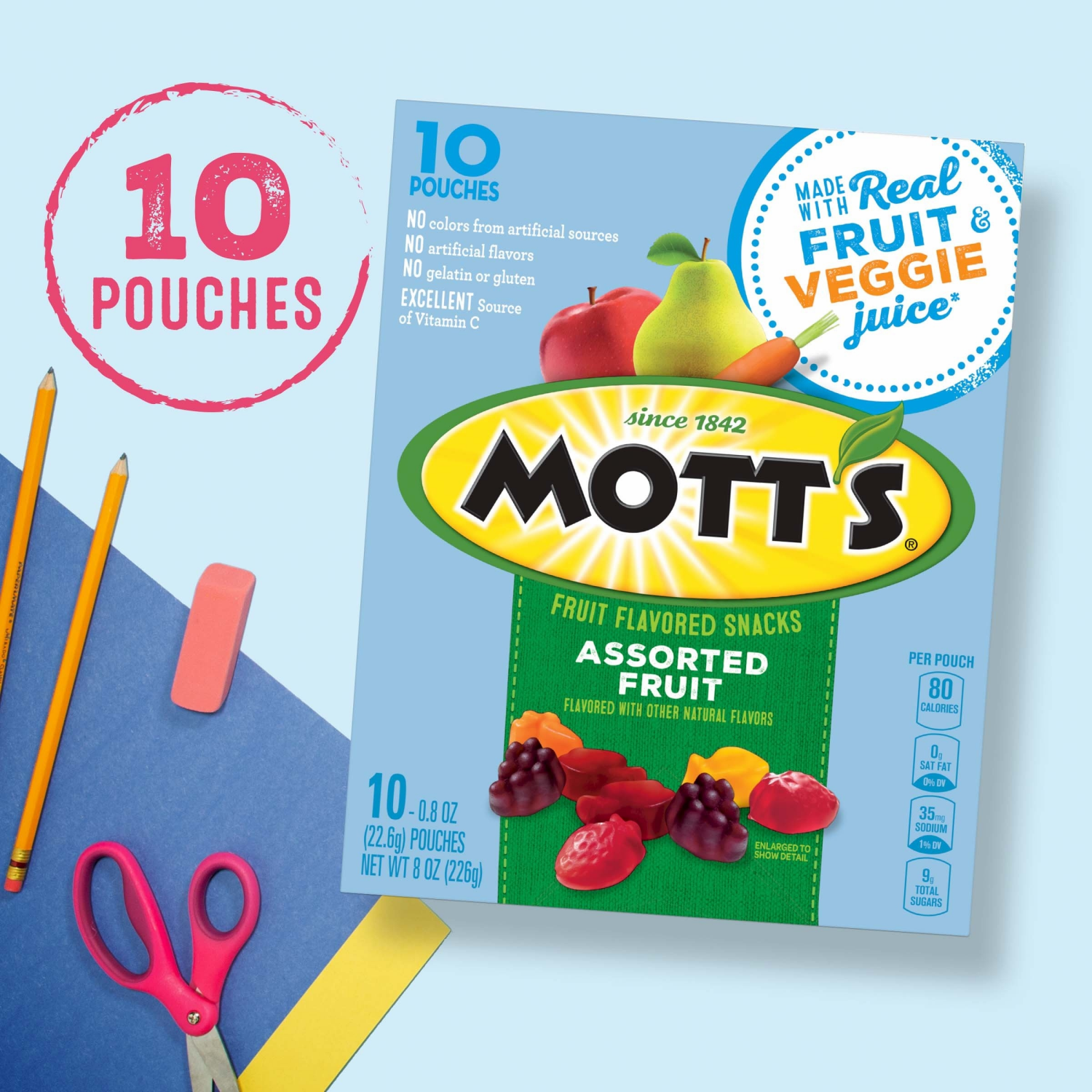 slide 5 of 8, Mott's Fruit Flavored Snacks, Assorted Fruit, Gluten Free Snack, 10 Ct, 8 oz, 10 ct