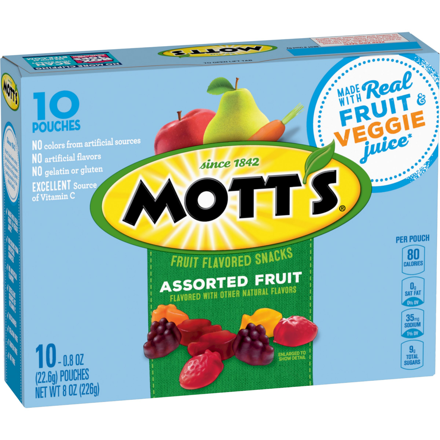 slide 1 of 8, Mott's Fruit Flavored Snacks, Assorted Fruit, Gluten Free Snack, 10 Ct, 8 oz, 10 ct