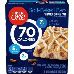 Fiber One 70 Calorie Soft-Baked Bars, Cinnamon Coffee Cake, 6 Bars, 5.34 oz