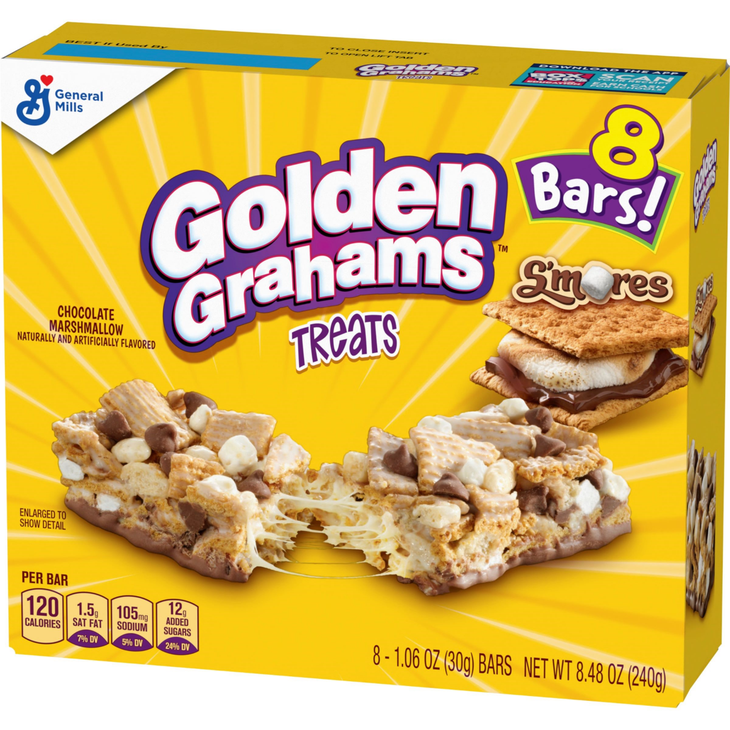 slide 6 of 6, Golden Grahams Breakfast Cereal Treat Bars, S'mores, Snack Bars, 8 ct, 8 ct