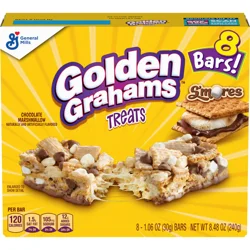 Golden Grahams Breakfast Cereal Treat Bars, S'mores, Snack Bars, 8 ct