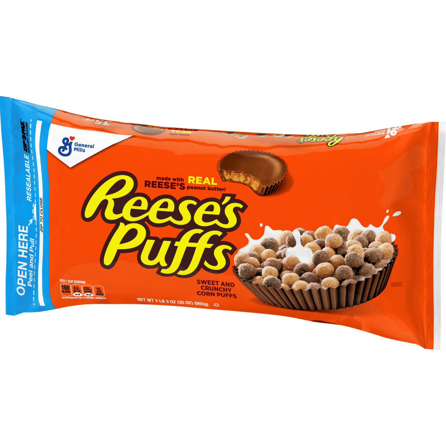slide 4 of 4, Reese's Puffs REESE’S PUFFS Chocolatey Peanut Butter Cereal, Kid Breakfast Cereal, Value Bag, 35 oz, 35 oz