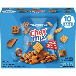 Chex Mix Snack Mix, Traditional Original Recipe, Multipack, Pub Mix Snack Bags, 10 Ct, 17.5 oz