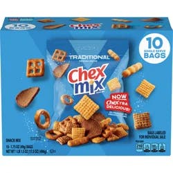 Chex Mix Snack Mix, Traditional Original Recipe, Multipack, Pub Mix Snack Bags, 10 Ct, 17.5 oz