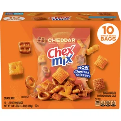 Chex Mix Cheddar Snack Mix, Single Serve Snack Bags, Multipack, 10 Ct, 17.5 oz