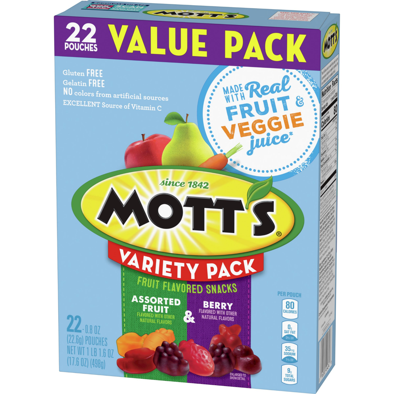 slide 2 of 4, Mott's Fruit Flavored Snacks, Berry and Assorted Fruit, Gluten Free Snack, Value Pack, 22 Ct, 17.6 oz, 22 ct