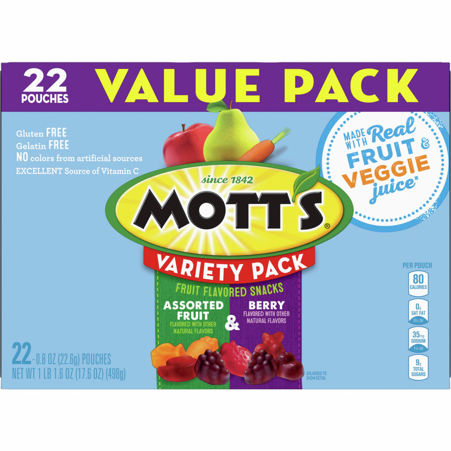 slide 4 of 4, Mott's Fruit Flavored Snacks, Berry and Assorted Fruit, Gluten Free Snack, Value Pack, 22 Ct, 17.6 oz, 22 ct