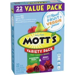 Mott's Fruit Flavored Snacks, Berry and Assorted Fruit, Gluten Free Snack, Value Pack, 22 Ct, 17.6 oz