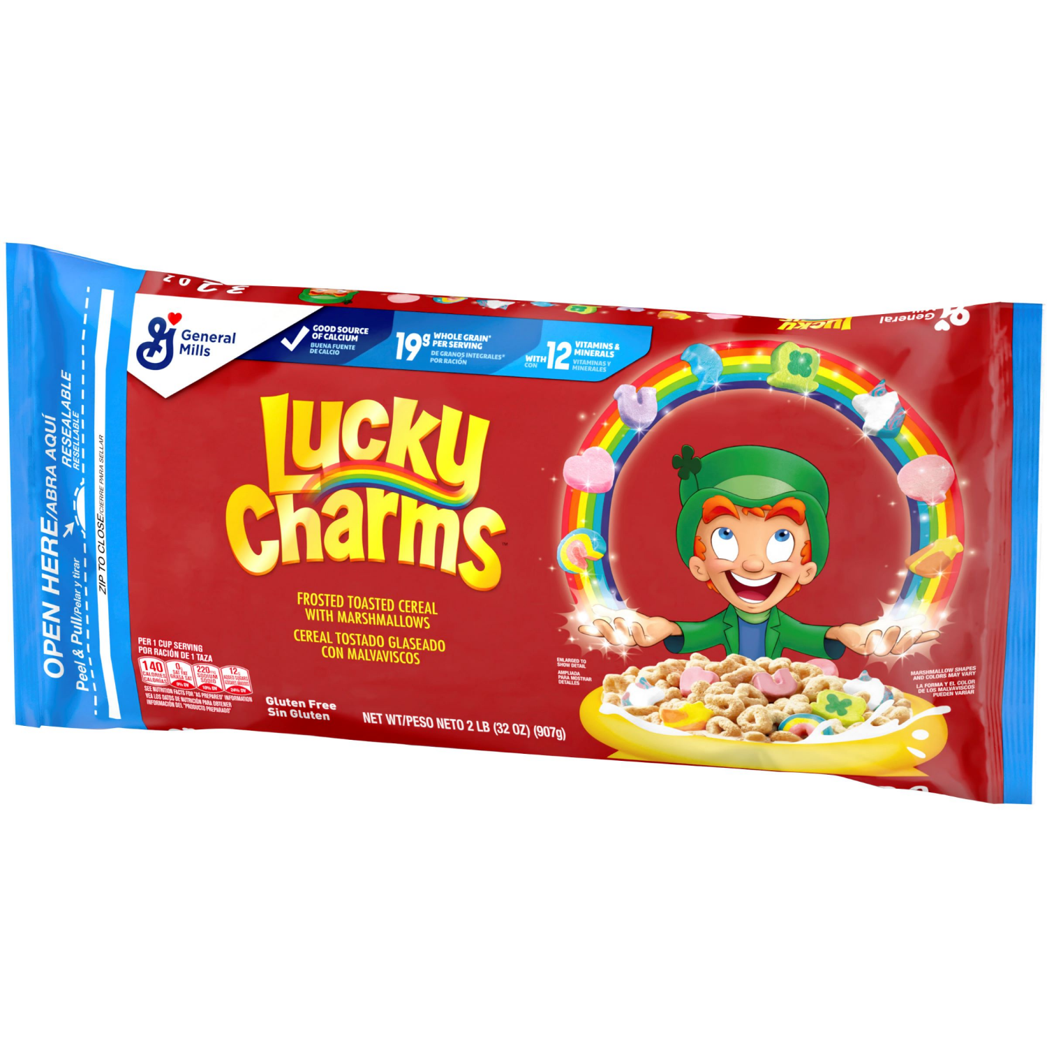 slide 6 of 7, Lucky Charms Gluten Free Cereal with Marshmallows, Kids Breakfast Cereal, Made with Whole Grain, Cereal Bag, 32 oz, 2 lb