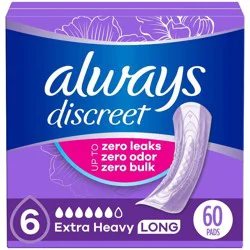 Always Discreet Incontinence and Postpartum Pads for Women - Extra Heavy Absorbency - Long Length - 60 ct