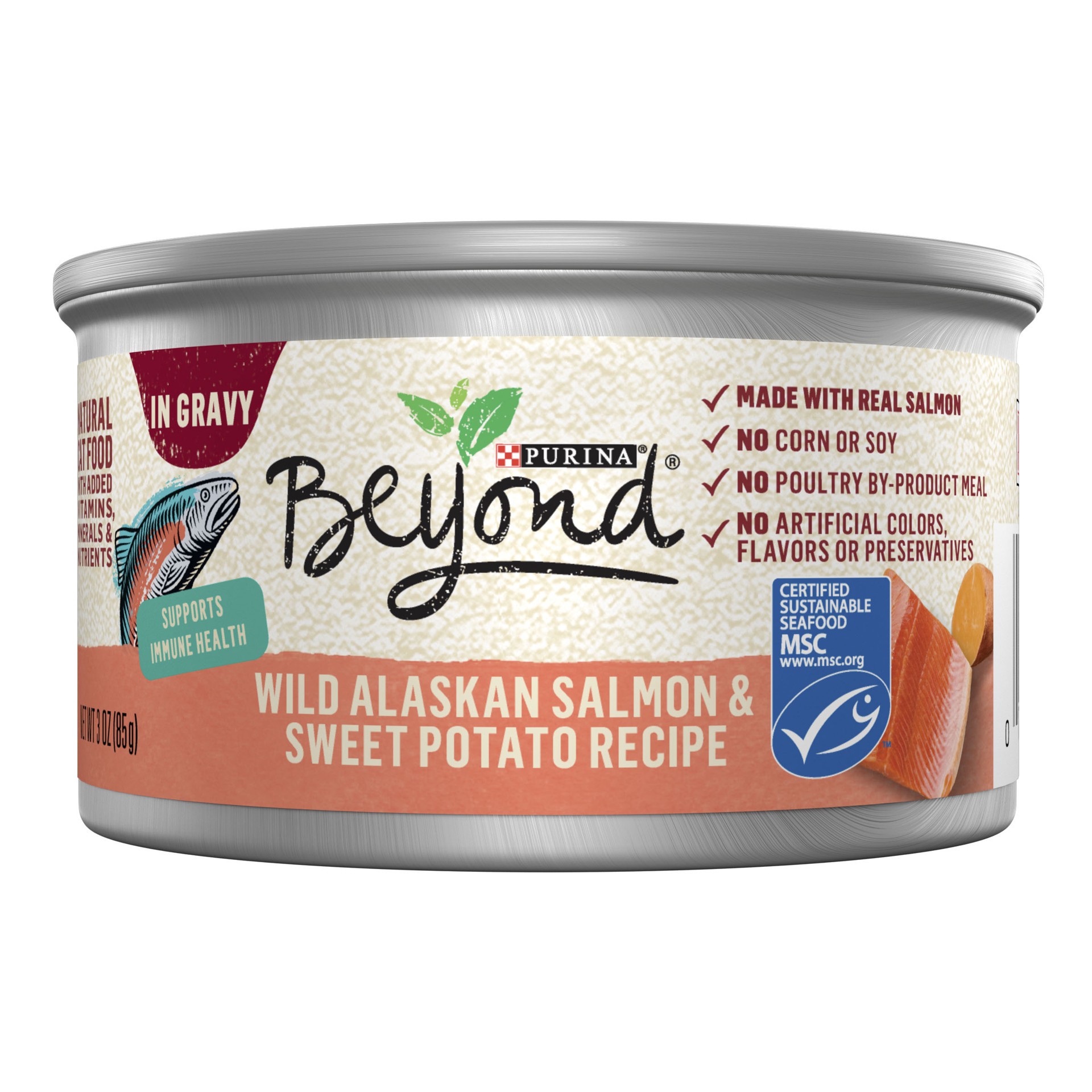 slide 1 of 7, Beyond Purina Beyond Wild Alaskan Salmon and Sweet Potato Recipe In Wet Cat Food Gravy, 3 oz