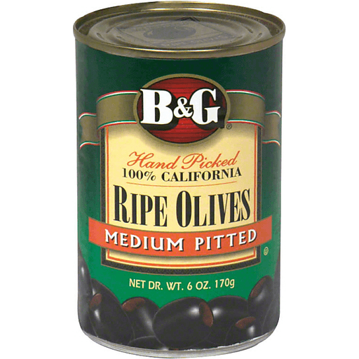 slide 1 of 1, B&G Olives Ripe Medium Pitted, 6 oz