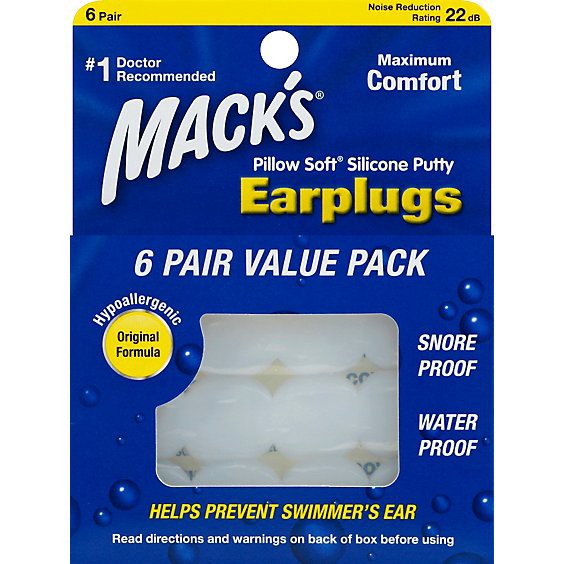 slide 1 of 1, Macks Earplugs Pillow Soft Silicone Putty - 6 Count, 6 pair