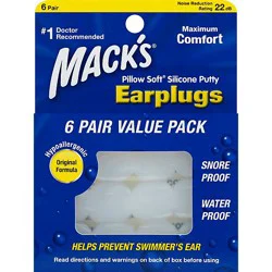 Macks Earplugs Pillow Soft Silicone Putty - 6 Count