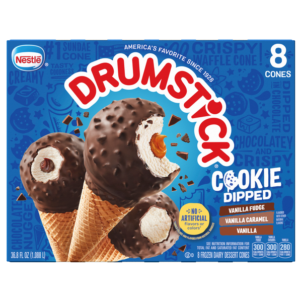 slide 1 of 1, Nestle Drumstick Cookie Dipped Variety Dairy Dessert Sundae Cones - 8 ct, 8 ct; 36.8 oz