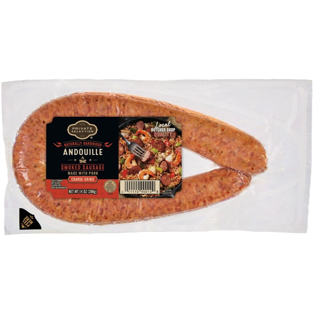 slide 1 of 1, Private Selection Andouille Coarse Grind Naturally Hardwood Smoked Sausage, 14 oz