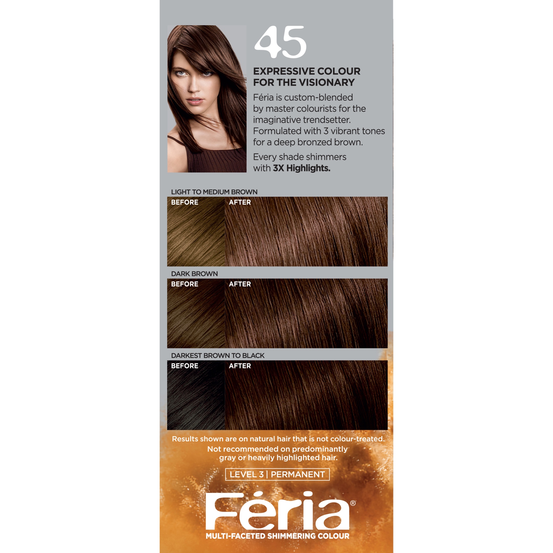 slide 5 of 8, L'Oréal Fería L'Oreal Paris Feria Multi-Faceted Shimmering Color - 6.3 fl oz - 45 Deep Bronzed Brown - 1 kit, 1 ct