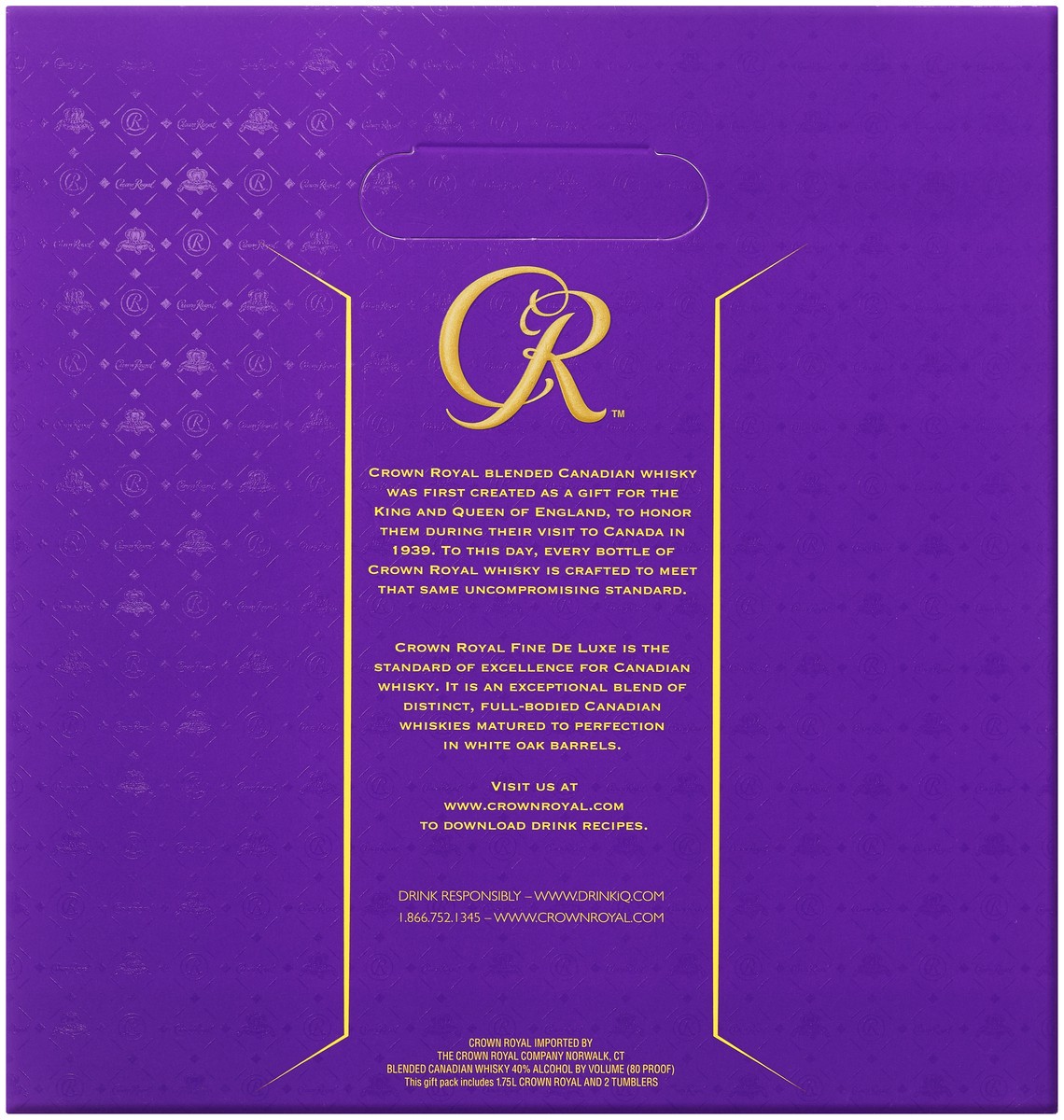 slide 2 of 4, Crown Royal Fine De Luxe Blended Canadian Whisky, 1.75 L Bottle with Two Signature Rocks Glasses, 1.75 liter