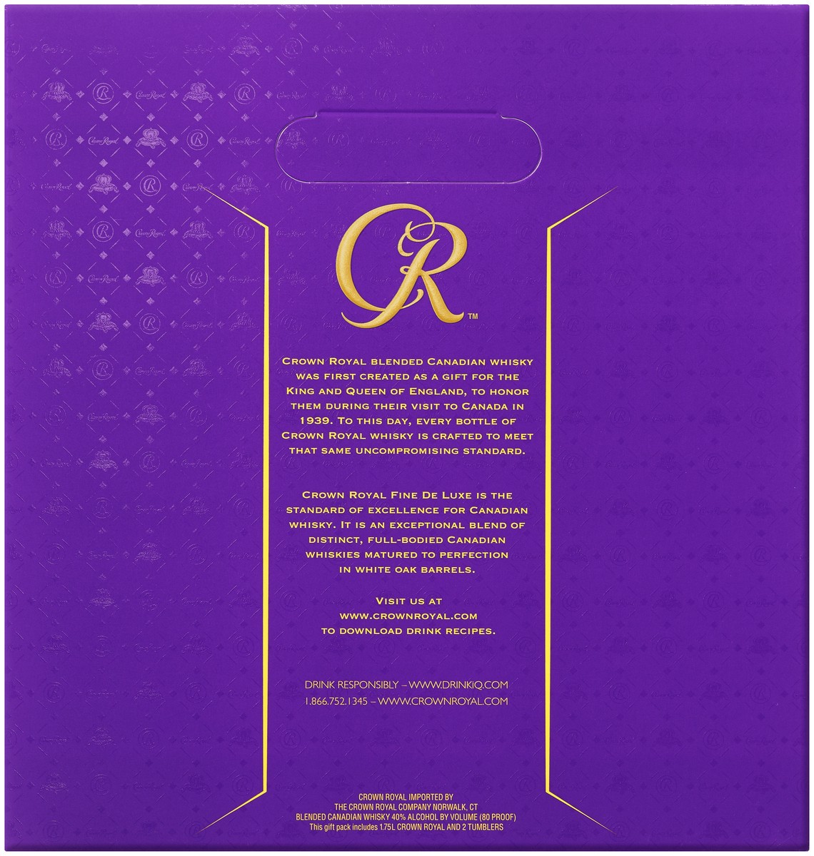 slide 3 of 4, Crown Royal Fine De Luxe Blended Canadian Whisky, 1.75 L Bottle with Two Signature Rocks Glasses, 1.75 liter