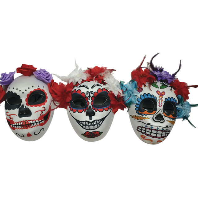slide 1 of 1, Day Of The Dead Mask W Flowers, 1 ct