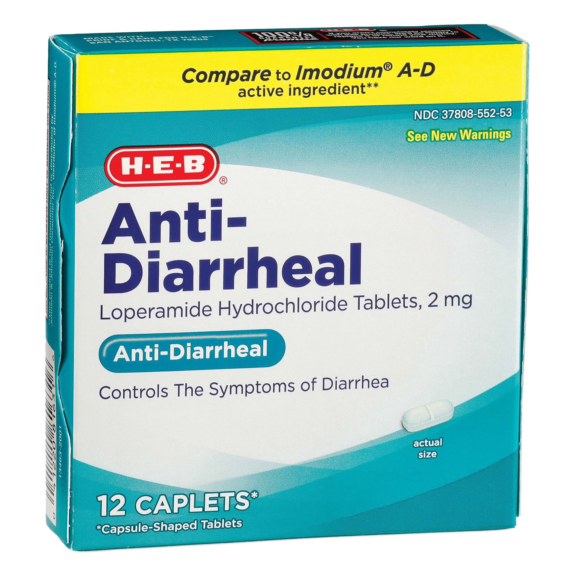 slide 1 of 1, H-E-B Anti-Diarrheal Caplets, 12 ct